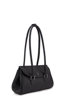 Black pebble leather COCO Baguette shoulder bag by behno New York with sleek design and adjustable strap.