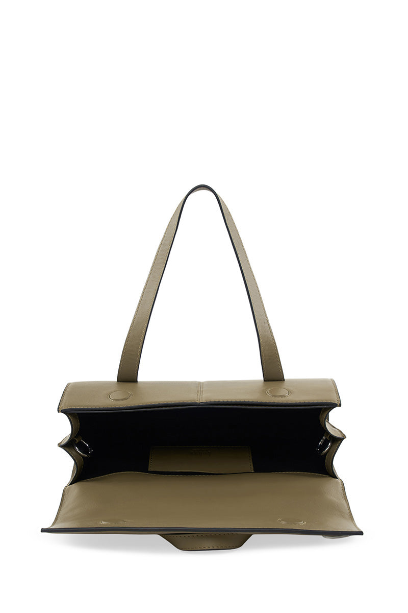 Behno New York Michelle Mini Crossbody Nappa Palm top handle bag with detailed palm texture and gold-tone hardware.