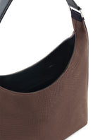 Large canvas Danny Flatiron Bag in Cacao and Black by behno New York, shown with detailed close-up of textured fabric and shoulder strap.