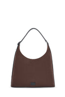 Large canvas DANNY flatiron shoulder bag by behno New York in cacao and black, front view showing stylish design and sturdy strap.