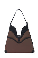 Behn New York Melina shoulder bag in canvas with cacao and black color, featuring a sleek, stylish design with a shoulder strap.