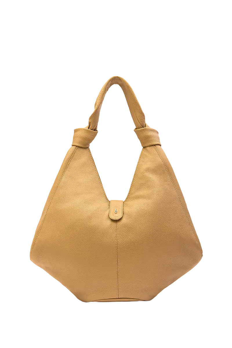 Large NELLI HOBO pebble bisque shoulder bag by behno New York with soft, textured leather and sleek, minimalist design.