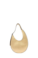Medium metallic gold INA Crescent Bag by behno New York, featuring a sleek shoulder bag design with a smooth finish.