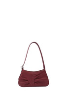 Behn New York Leena Mini Shoulder Bag in brick-colored nappa leather with draped design and compact silhouette.