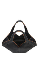 Black pebble leather Safra tote shoulder bag by behno New York with sturdy handles and sleek design.