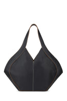 Black Safra Tote Pebble shoulder bag by behno New York, front view showcasing textured pebble leather and sleek design.