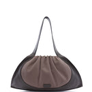 Large canvas ANA tote shoulder bag by behno New York in cacao and black, showing front view with sturdy handles and spacious design.