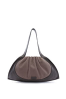 Large canvas ANA tote shoulder bag by behno New York in cacao and black, showing front view with sturdy handles and spacious design.