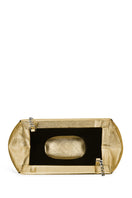 Gold Elizabeth Baguette Mini Clutch by behno New York with sleek design and compact shape, perfect for evening accessories.