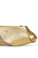 Gold Elizabeth Baguette mini clutch by behno New York with sleek design and elegant gold finish.