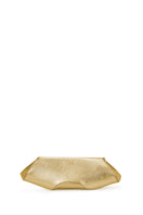 Gold Elizabeth Baguette mini clutch bag by Behno New York, featuring a sleek design and compact size, front view.