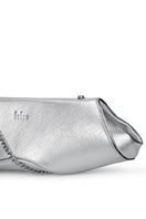 Silver Elizabeth Baguette mini clutch by behno New York with sleek design and metallic finish, perfect for evening events.
