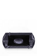 Behnø New York Elizabeth Baguette Mini Clutch in hematite with sleek metallic finish and compact design.