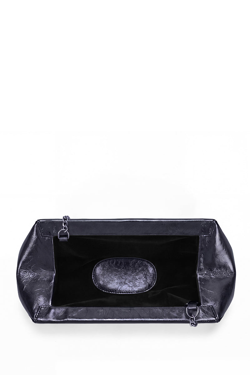 Behnø New York Elizabeth Baguette Mini Clutch in hematite with sleek metallic finish and compact design.
