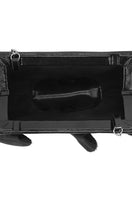 Black Elizabeth Baguette Mini Clutch by behno New York with ruffle silk and crinkle fabric, stylish evening accessory.