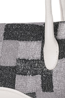 Elizabeth Baguette Mini top handle bag by behno New York in Pumice with kantha silk and pebble texture, detailed close-up view.