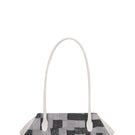 Behnò New York Elizabeth Baguette Mini top handle bag in Pumice with kantha silk and pebble details, front view.