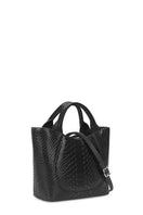 Black Katrina mini tote shoulder bag by behno New York, featuring python and nappa leather with a sleek, compact design.