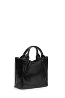Black KATRINA MINI TOTE NO2 crinkle shoulder bag by behno New York, showing the textured crinkle leather and sleek design.