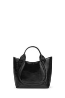 Black Katrina Mini Tote No2 crinkle shoulder bag by behno New York with sleek design and compact size, front view.