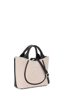 Behno New York Katrina Mini Tote shoulder bag in boucle wool nappa with pumice and black color, three-quarter view.
