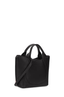 Behno New York Katrina Mini Tote in Pumice and Black boucle wool nappa leather, shown from the back angle.