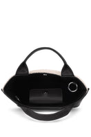Behn0 New York Katrina Mini Tote shoulder bag in boucle wool Nappa Pumice and Black, showing front and side views.