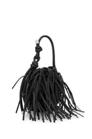 Black INA Mini Potli Fringe Nappa top handle bag by behno New York with fringe detailing and compact design.