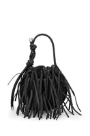 Black INA Mini Potli Fringe Nappa top handle bag by behno New York, featuring fringe details and a sleek, compact design.