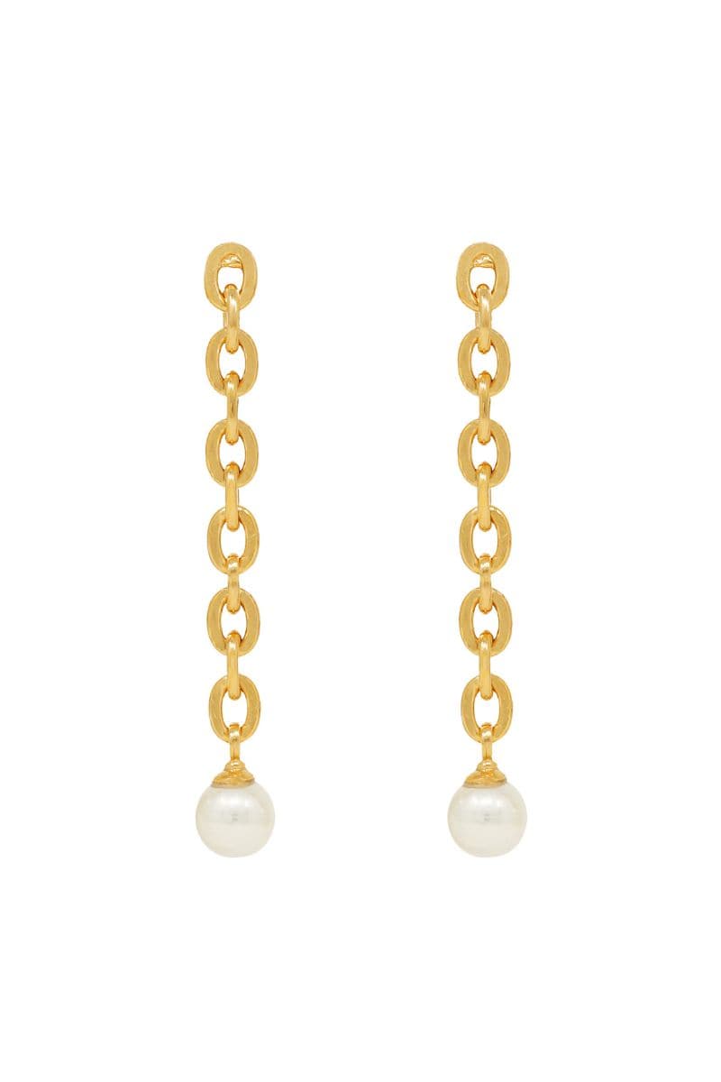 GOLD PLATED CHAIN DROP EARRINGS WITH PEARLS | Ben Amun | CULT MIA