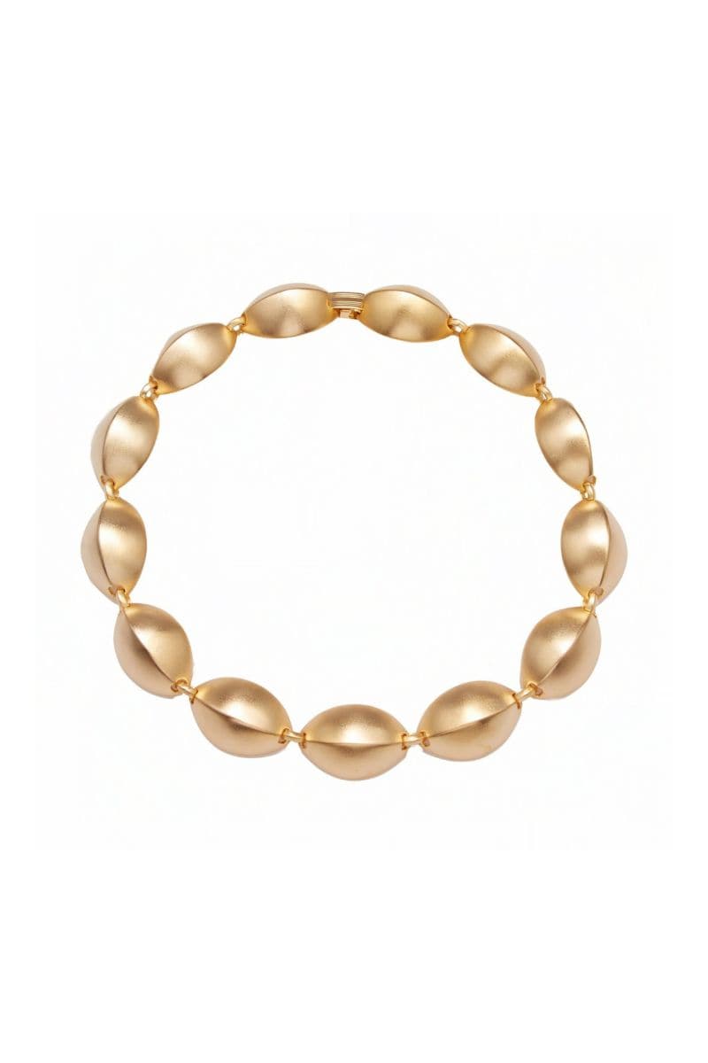 Gold plated chunky necklace by Ben Amun featuring bold, layered chain links on a neutral background