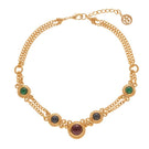 Ben Amun multistone gold necklace with layered chains and colorful stone accents, styled for elegant wear.