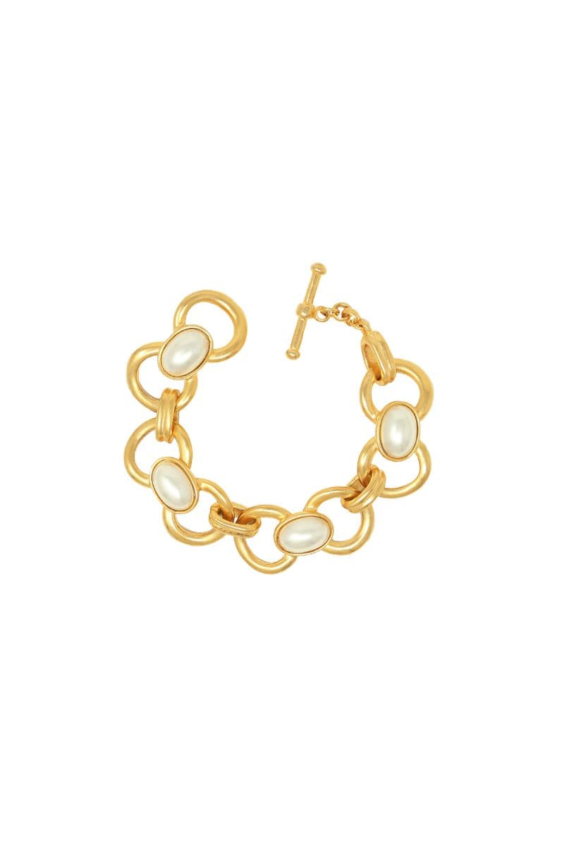 Gold plated pearl chain bracelet by Ben Amun featuring a delicate design and adjustable size.