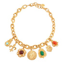 Ben Amun Pollock Gold Multi Charm Necklace with various gold charms and intricate chain design.