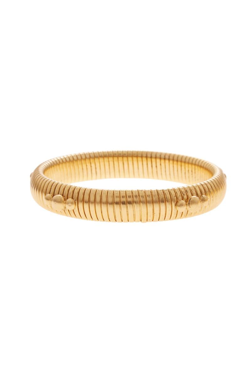 Gold-plated thin bangle bracelet by Ben Amun, showcasing a sleek and minimalist design on a neutral background.