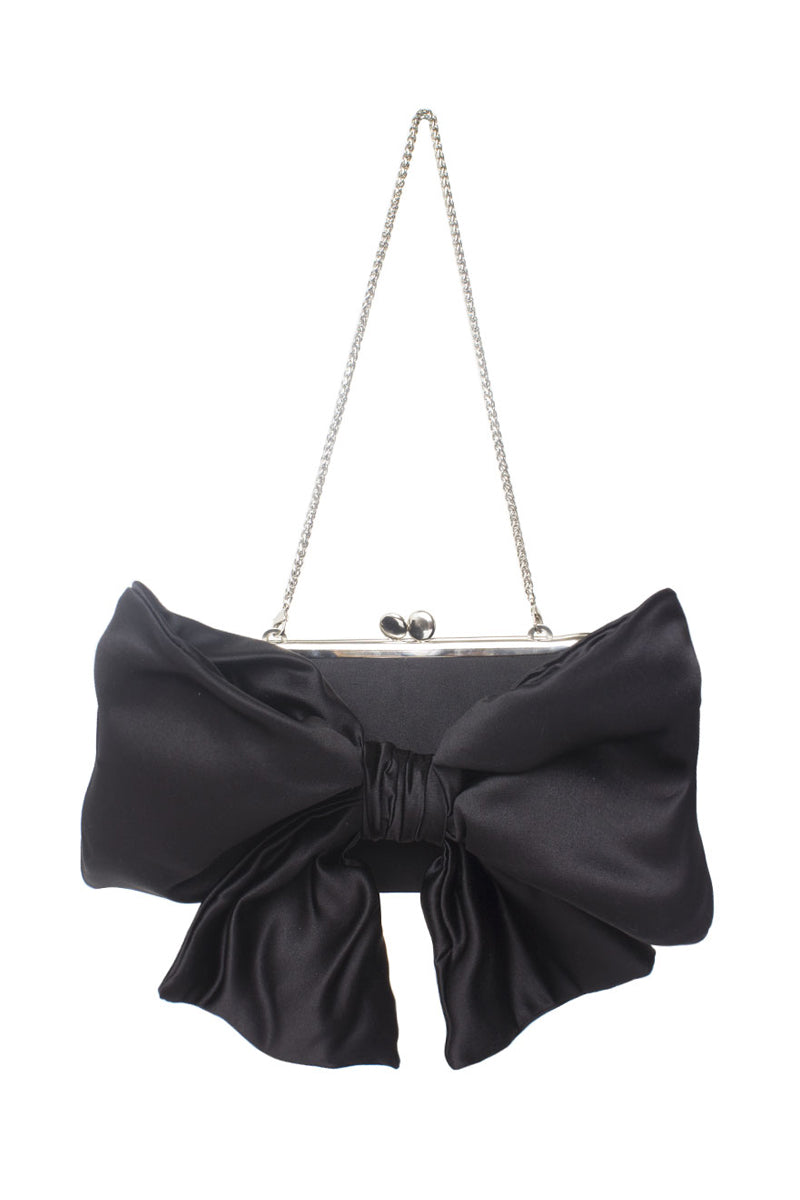 BIG BOW BLACK HOLD ME CLUTCH - CULT MIA