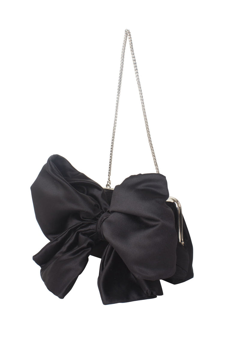 BIG BOW BLACK HOLD ME CLUTCH - CULT MIA
