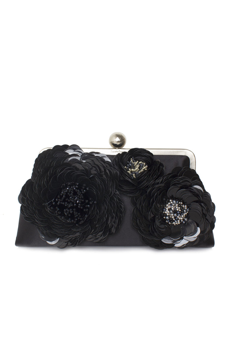 BIG FLORA BLACK CLASSIC CLUTCH - CULT MIA