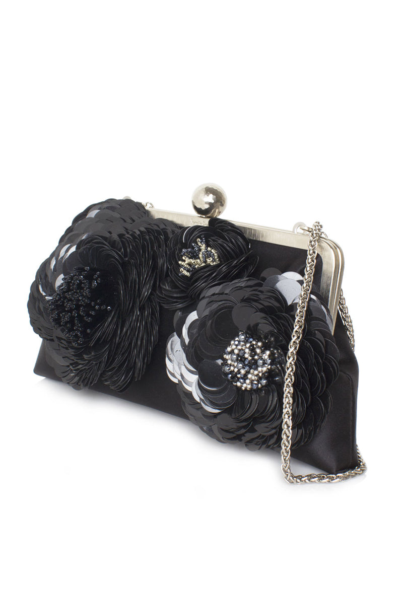 BIG FLORA BLACK CLASSIC CLUTCH - CULT MIA