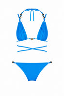 Maliluha Apricate blue bikini set with triangle top and matching bottoms, perfect for summer beachwear.
