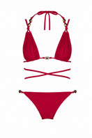 Maliluha Apricate Bikini Set in burgundy with adjustable straps and matching bottoms, displayed on a model.