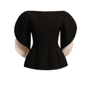Black crepe top with calla sleeve design from LECIA, featuring a stylish and modern sleeveless blouse.