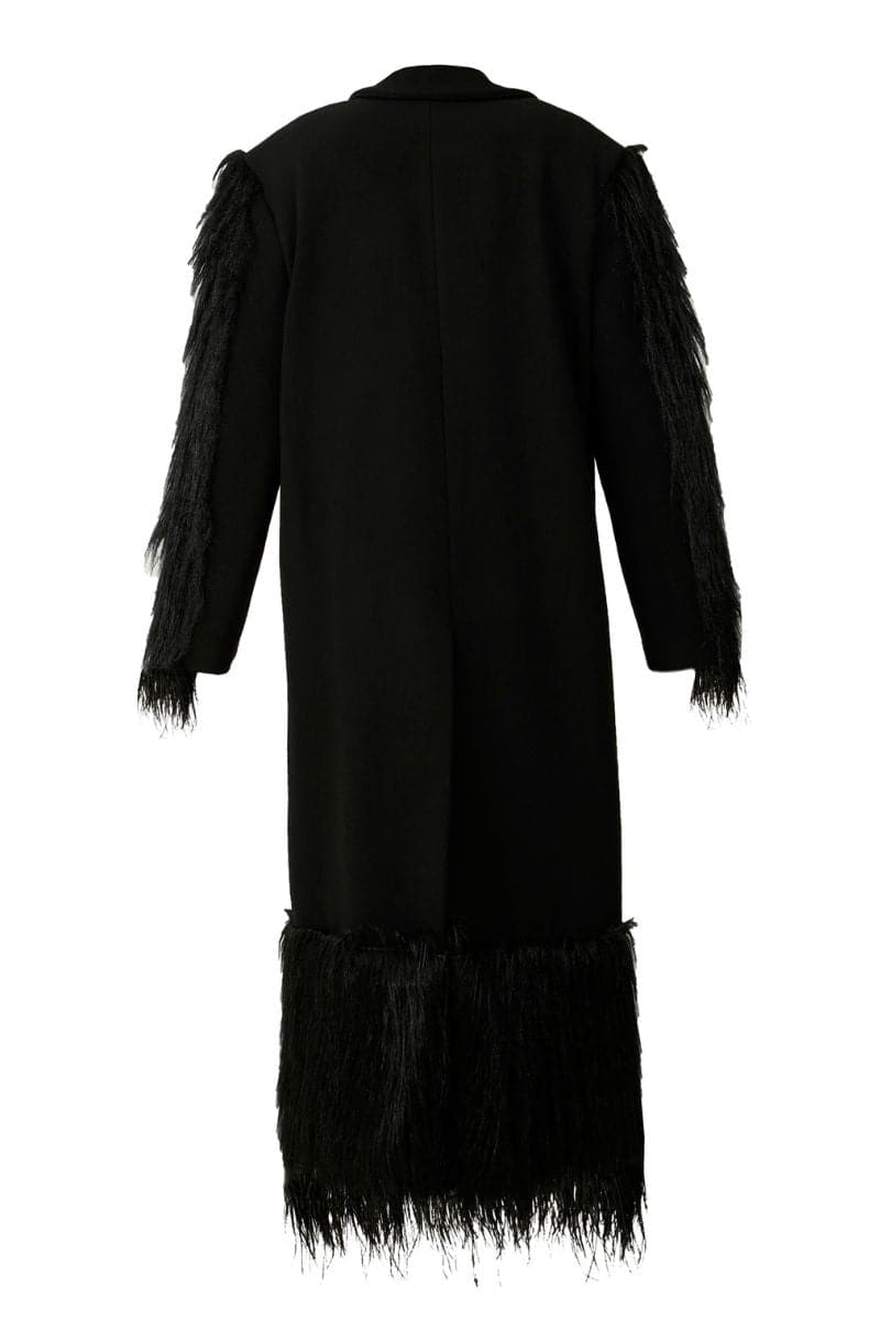 BLACK FURRY LONG COAT | Blikvanger | CULT MIA