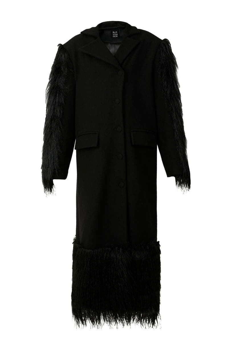 BLACK FURRY LONG COAT | Blikvanger | CULT MIA