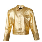 Golden faux leather jacket by Blikvanger, shown in size XXS, with a sleek, shiny finish and classic jacket design.
