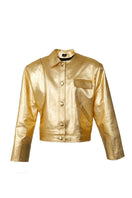 Golden faux leather jacket by Blikvanger, shown in size XXS, with a sleek, shiny finish and classic jacket design.
