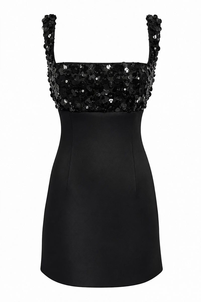 Black Bloome mini dress by Urban Muse, featuring a stylish, fitted silhouette perfect for casual or evening wear.