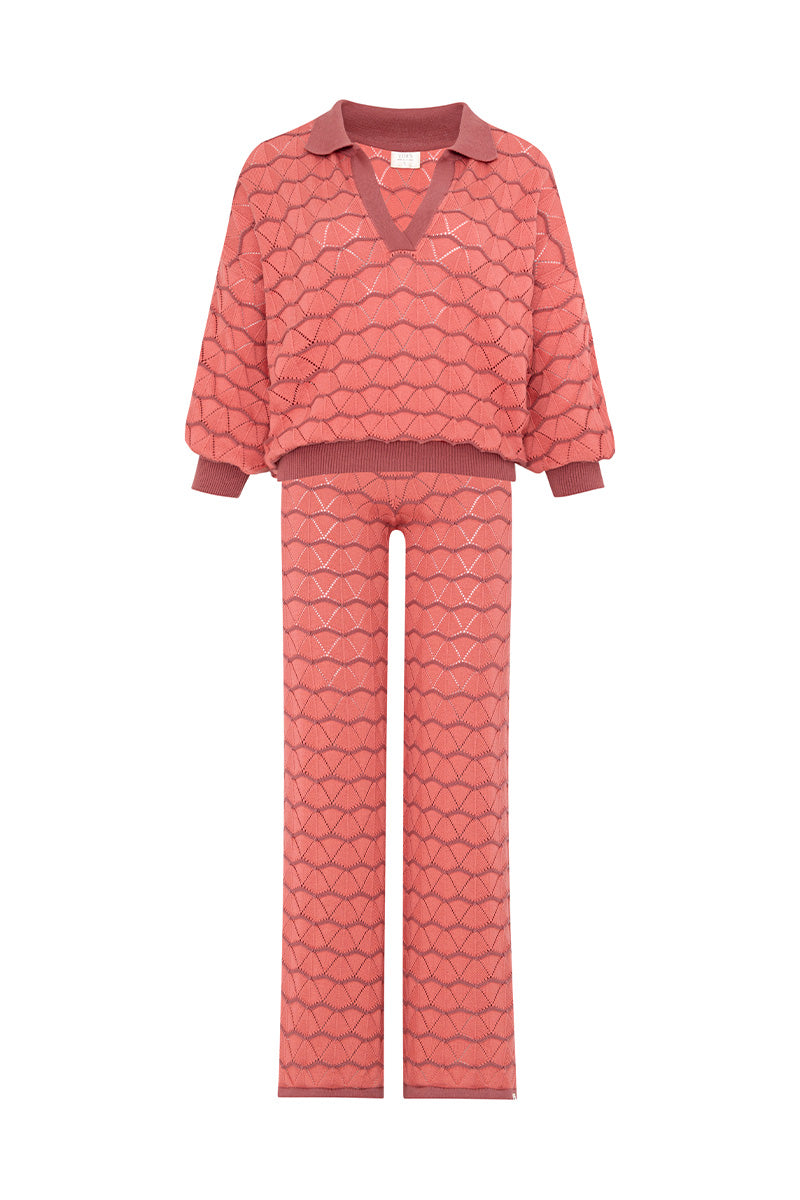 Vorn Design Bromelia co-ords set in blossom featuring a floral print, matching top and pants with vibrant botanical design.