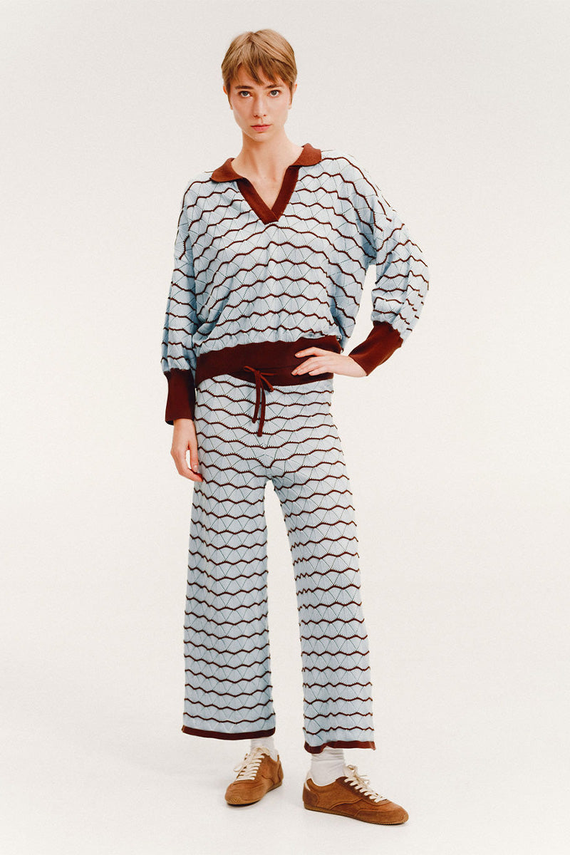 Vorn Design Bromelia co-ords set in iceberg fabric, featuring a stylish top and matching pants with vibrant floral print.