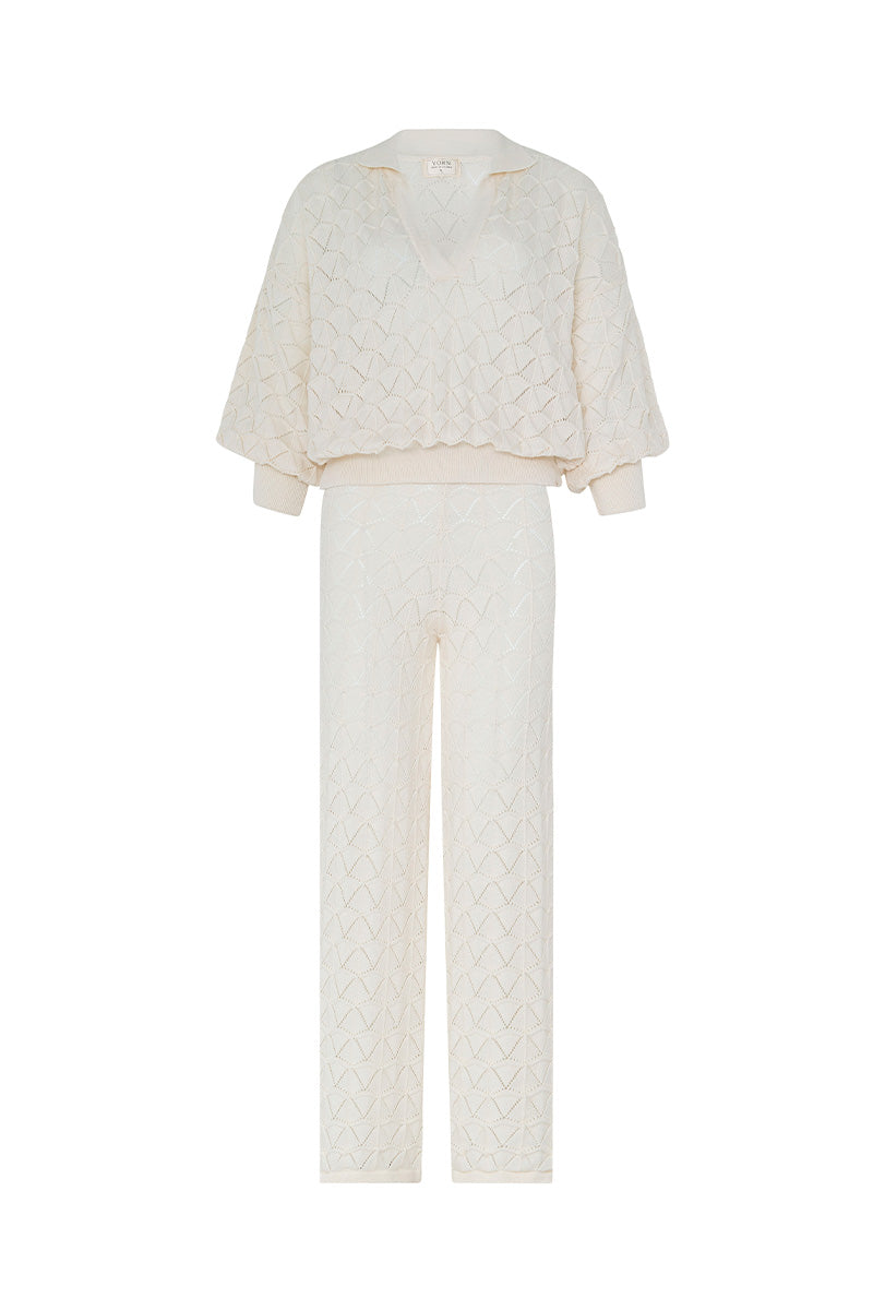 Vorn Design Bromelia co-ords set in ivory, featuring a stylish top and matching pants with a relaxed fit and elegant design.